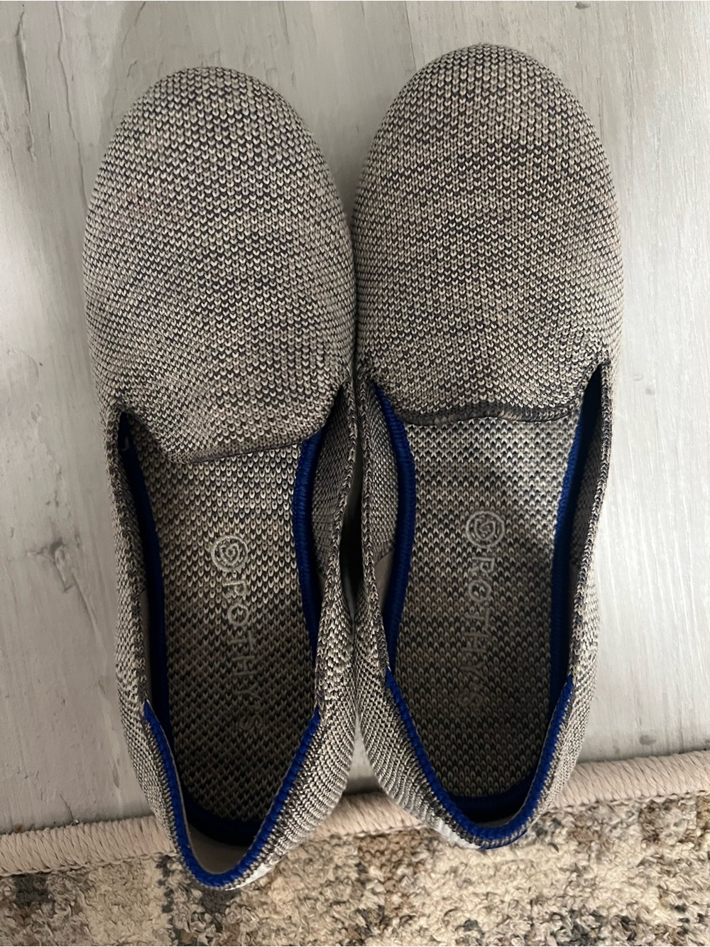 Rothy's Kids Slip-On Shoes in Gray with Blue Trim; girls size 1